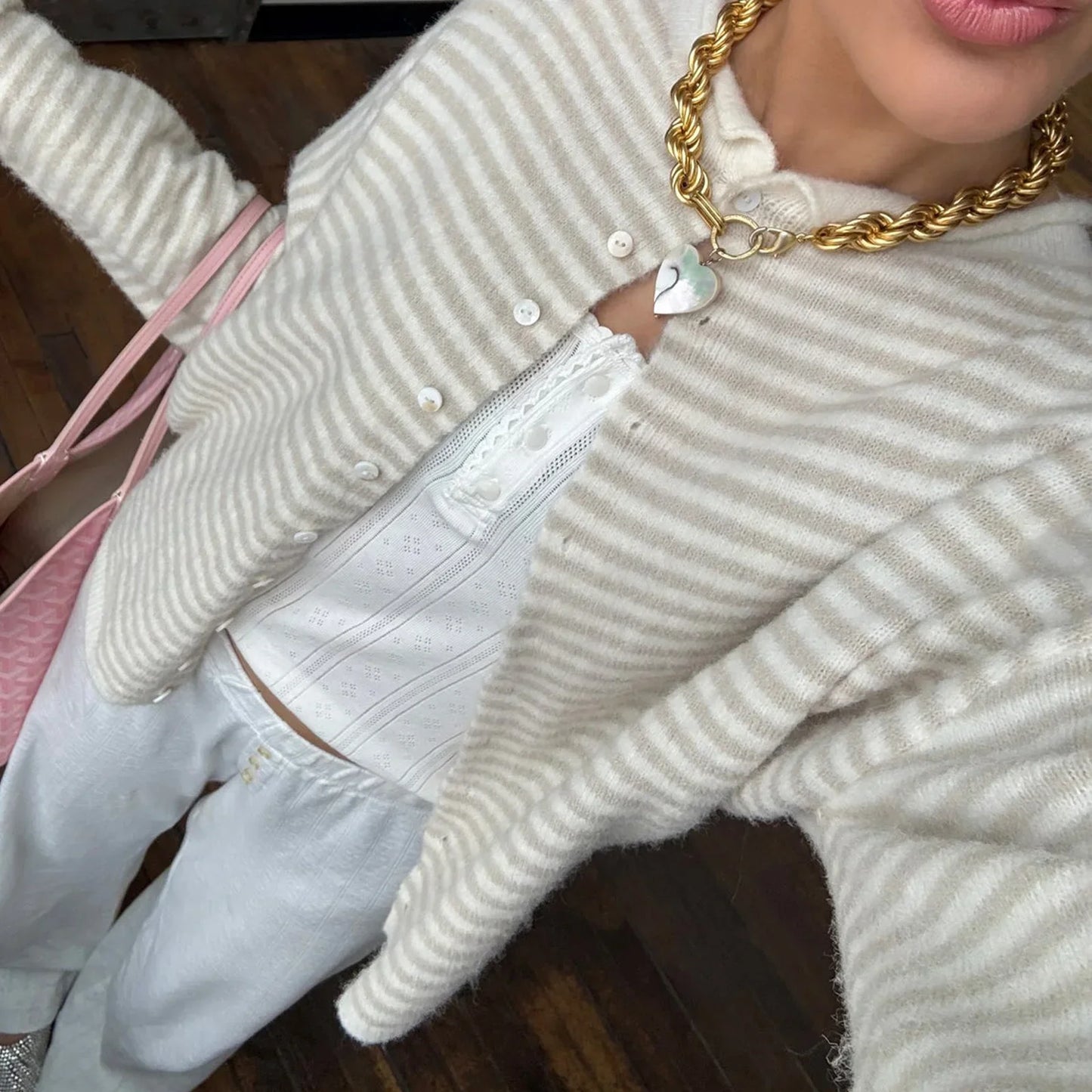 Dame Stribet Cardigan Sweater Med Knaplukning Foran