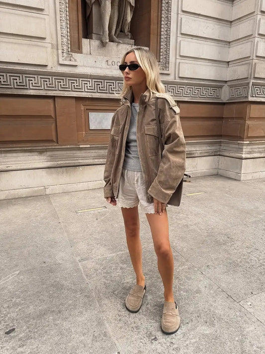 Gunilla | Vintage inspireret khaki bomber jakke med sporty stil