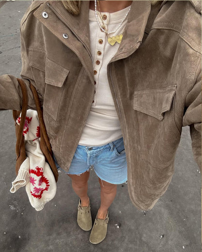 Gunilla | Vintage inspireret khaki bomber jakke med sporty stil