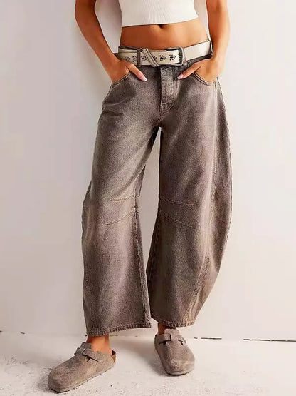 Dame Komfortable Leopardprint Wide Leg Jeans