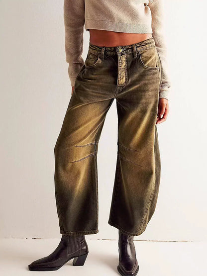 Dame Komfortable Leopardprint Wide Leg Jeans
