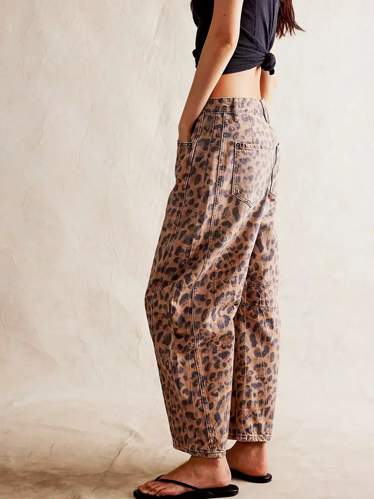Dame Komfortable Leopardprint Wide Leg Jeans