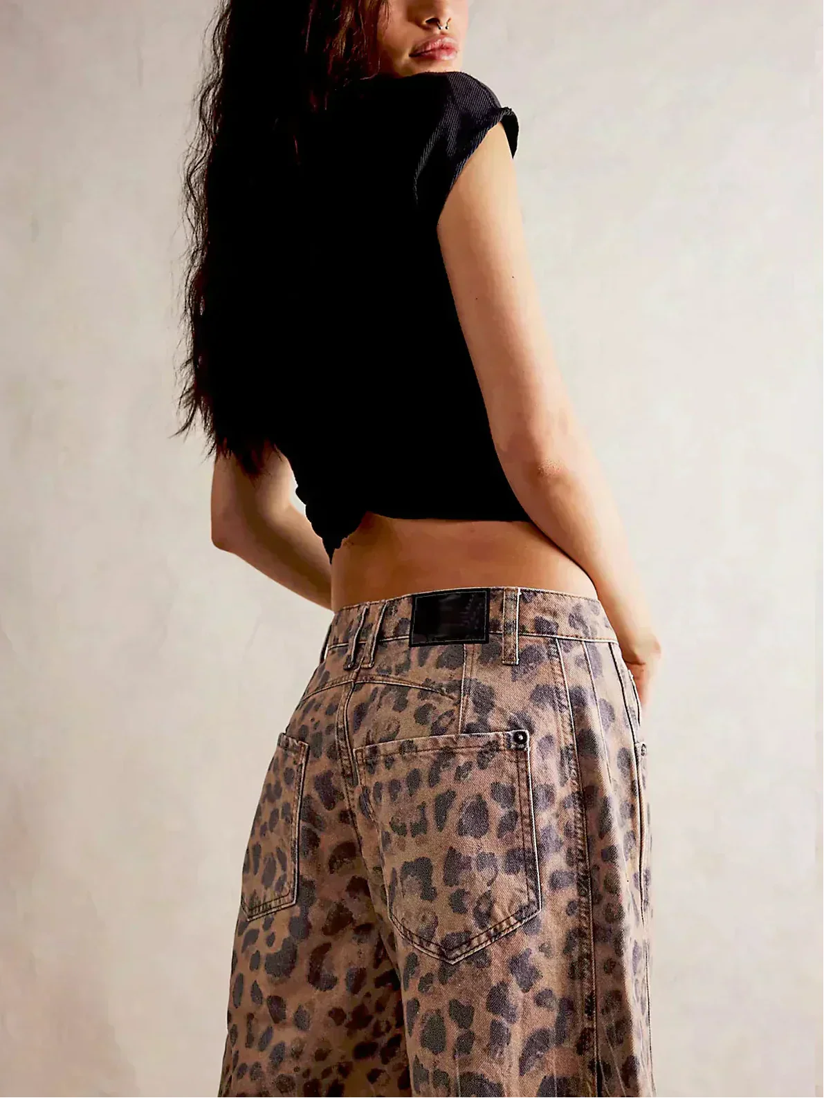 Dame Komfortable Leopardprint Wide Leg Jeans
