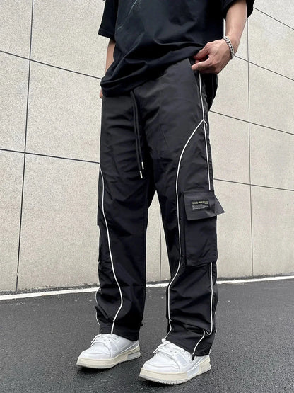 Herre Casual Loose-Fit Cargo Bukser Med Sidestriber