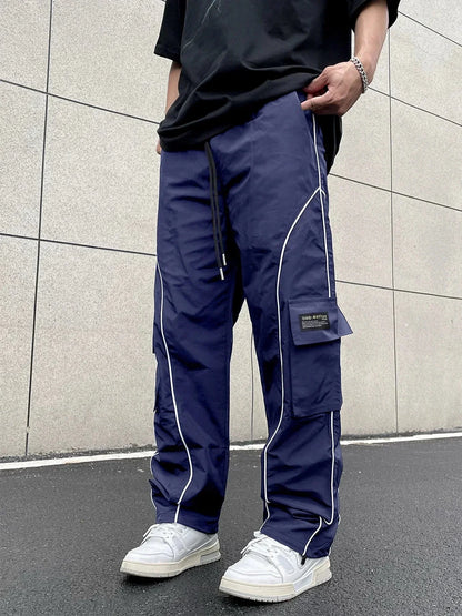 Herre Casual Loose-Fit Cargo Bukser Med Sidestriber