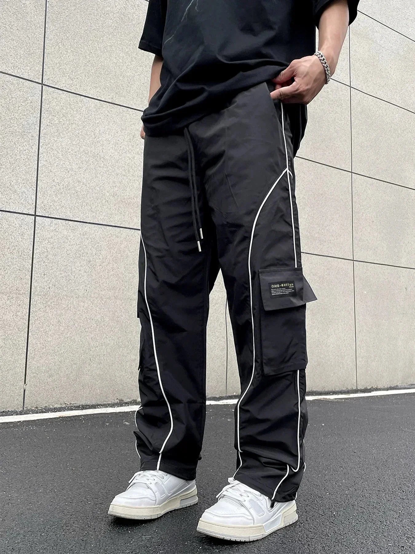 Herre Casual Loose-Fit Cargo Bukser Med Sidestriber