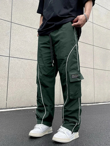 Herre Casual Loose-Fit Cargo Bukser Med Sidestriber