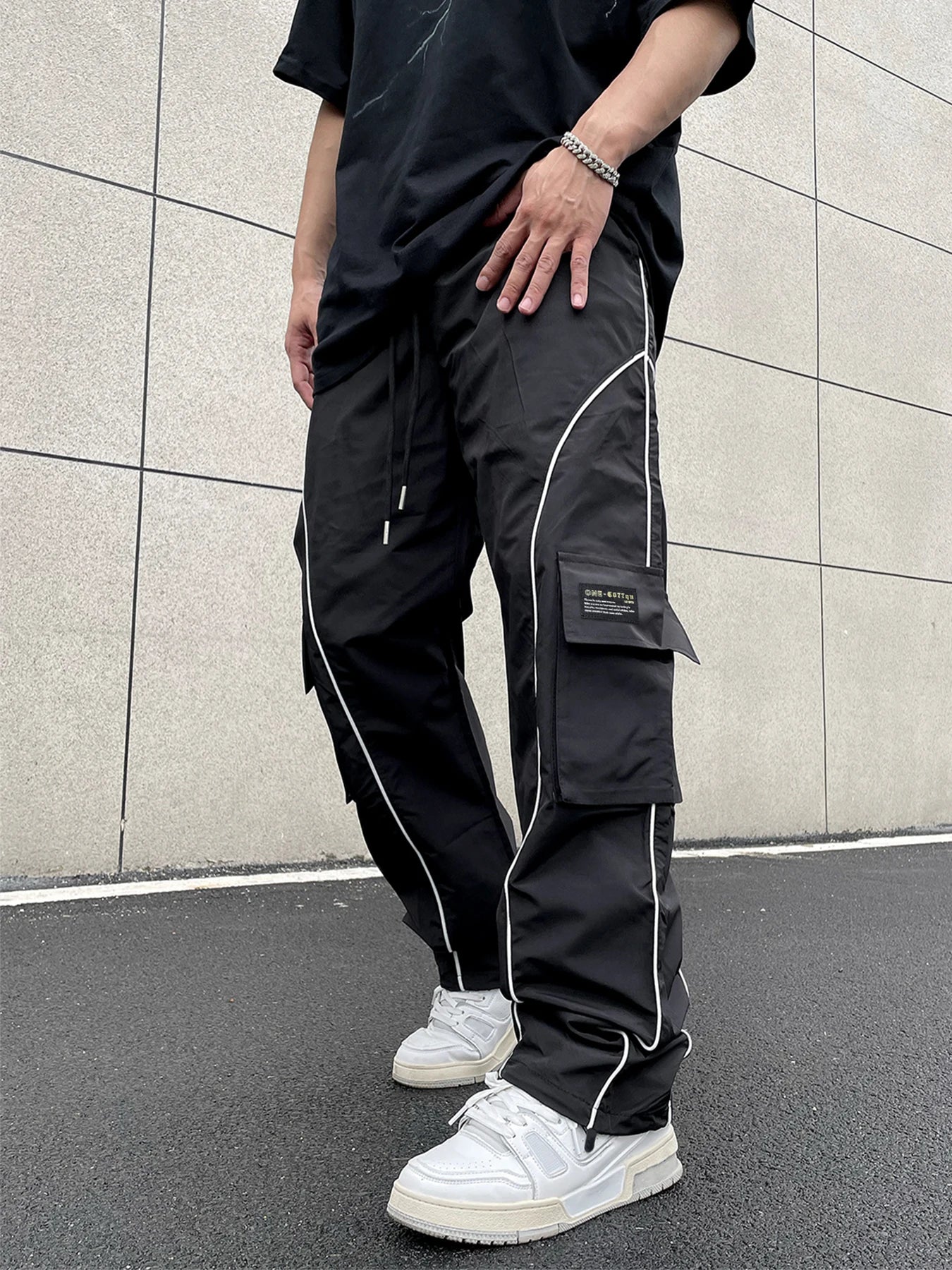 Herre Casual Loose-Fit Cargo Bukser Med Sidestriber