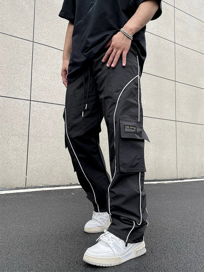 Herre Casual Loose-Fit Cargo Bukser Med Sidestriber