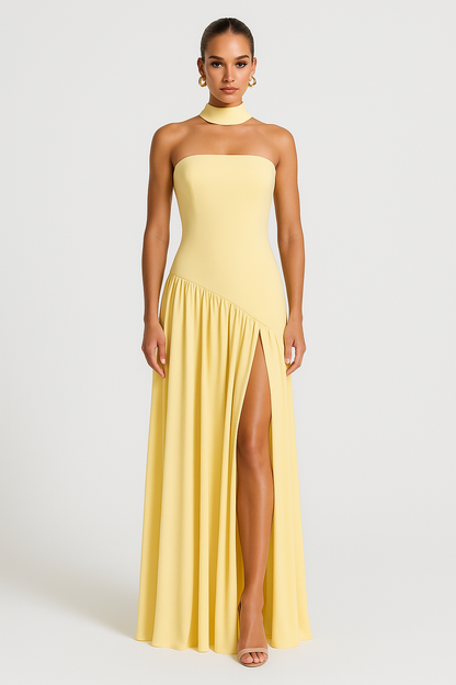 Dame Elegant Stropløs Sommer Maxi Kjole med Slids